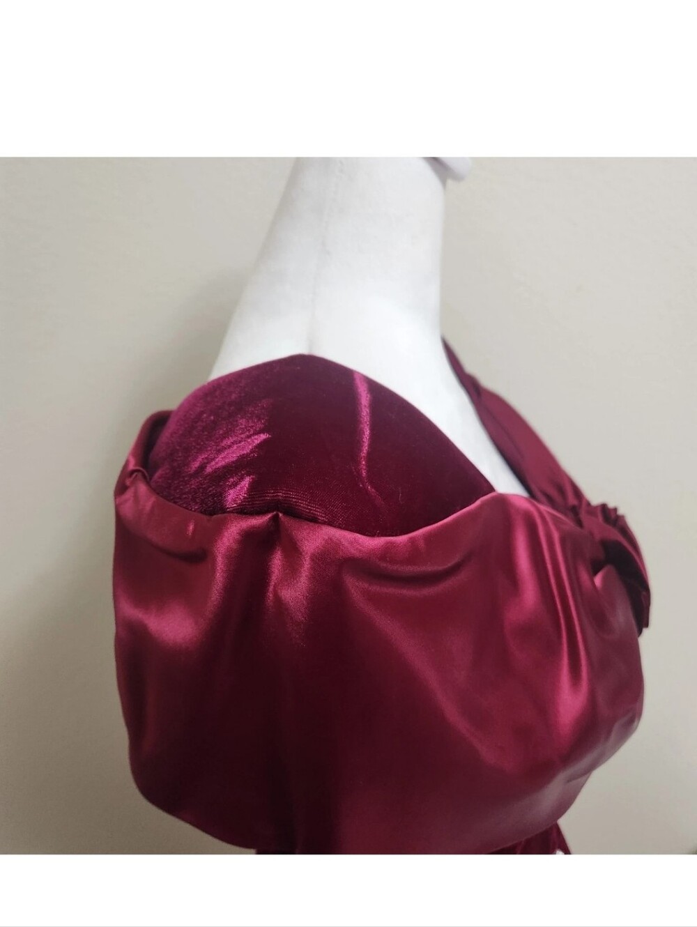Vintage 80s 90s On On Fashions (OON) Burgundy Velvet & Satin Peplum Dress Size 5 - Picture 8 of 16